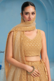 Light Brown Embroidered Georgette Panelled Style Lehenga