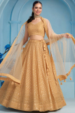Light Brown Embroidered Georgette Panelled Style Lehenga