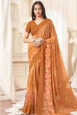 Light Brown Georgette Saree With Printed Work For Casual Wear