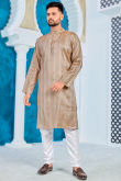 Light Brown Jacquard Silk Woven Men Kurta With Pajama