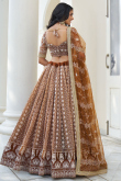 Light Brown Net Embroidered A-Line Lehenga