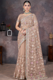 Light Brown Net Embroidered Fancy Saree for Festival 