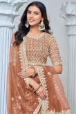 Light Brown Net Embroidered Panelled Style Lehenga For Wedding