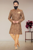 Light Brown Silk Embroidered Men Sherwani