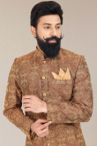 Light Brown Silk Embroidered Men Sherwani