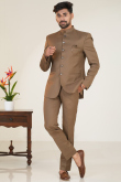 Light Brown Silk Jodhpuri Style Plain Men's Coat Pant