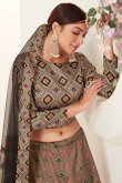 Light Brown Silk Printed Lehenga
