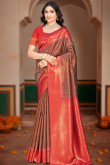 Light Brown Weaved Zari Broad Border Silk Saree For Sangeet 