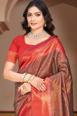 Light Brown Weaved Zari Broad Border Silk Saree For Sangeet 