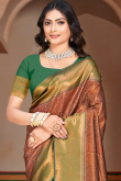 Light Brown Weaved Zari Broad Border Silk Saree 