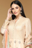 Light Cream Dupion Embroidered Anarkali Suit for Eid