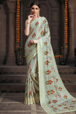 Indian Saree - Light Dusty Green Handloom Saree With Cotton Blouse