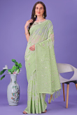 Light Green Cotton Saree With Weaved Work For Casual Wear