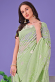 Light Green Cotton Saree With Weaved Work For Casual Wear