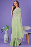 Light Green Cotton Saree With Weaved Work For Casual Wear