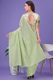 Light Green Cotton Saree With Weaved Work For Casual Wear
