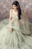 Light Green Net Embroidered Flared Style Lehenga