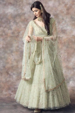 Light Green Net Embroidered Flared Style Lehenga