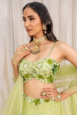 Light Green Organza Lehenga with Cutdana & Mirror Work For Mehendi