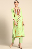 Light Green Poly Crepe Printed Kurti