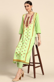 Light Green Poly Crepe Printed Kurti