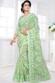Light Green Resham Embroidered Net Heavy Saree