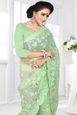 Light Green Resham Embroidered Net Heavy Saree