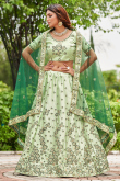 Light Green Satin Silk Embroidered Panelled Style Lehenga