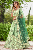Light Green Satin Silk Embroidered Panelled Style Lehenga