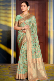 Light Green Weaved Zari Banarasi Silk Broad Border Saree