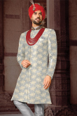 Light Grey Art Silk Embroidered Men Sherwani