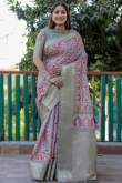 Light Grey Broad Border Printed Silk Saree 