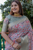 Light Grey Broad Border Printed Silk Saree 