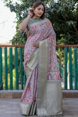 Light Grey Broad Border Printed Silk Saree 