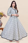 Light Grey Cotton Anarkali Style Ready Made Printed Kurti