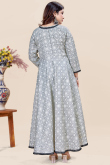 Light Grey Cotton Anarkali Style Ready Made Printed Kurti