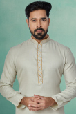 Light Grey Cotton Embroidered Men Kurta Pajama