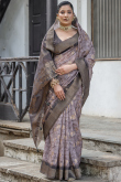 Light Grey Cotton Printed Broad Border Saree