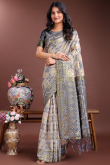 Light Grey Cotton Saree with Weaved Work for Navratri Festival