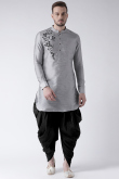 Light Grey Dupion Silk Embroidered Straight Cut Men's Kurta Dhoti