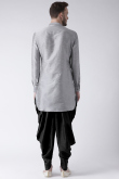 Light Grey Dupion Silk Embroidered Straight Cut Men's Kurta Dhoti