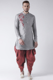 Light Grey Dupion Silk Embroidered Straight Cut Men's Kurta Dhoti 
