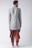 Light Grey Dupion Silk Embroidered Straight Cut Men's Kurta Dhoti 