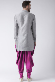 Light Grey Dupion Silk Embroidered Straight Cut Men's Kurta Dhoti