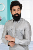 Light Grey Dupion Silk Men Kurta Pajama