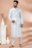 Light Grey Dupion Silk Men's Kurta Pajama With Embroidered Patch