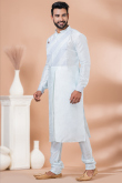 Light Grey Dupion Silk Men's Kurta Pajama With Embroidered Patch