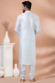 Light Grey Dupion Silk Men's Kurta Pajama With Embroidered Patch