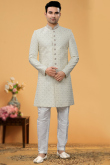 Light Grey Embroidered Men Sherwani 