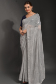 Saree in Light Grey Georgette for Party Wear with Sequins Work